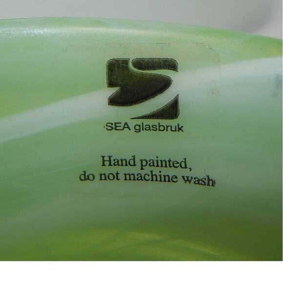 Set of 2 EUC Vintage Green Sea Glasbruk Swedish Asymmetric Art Glass Bowl - Picture 8 of 13